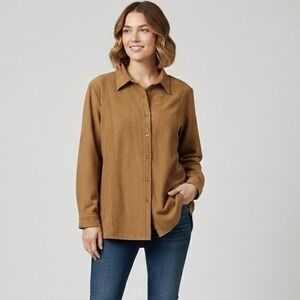 Jessica Plus Women Faux Suede Shirt Jacket Camel 2X Oversized Boho Western‎ Y2K